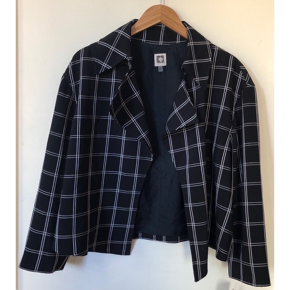 Anne Klein window pane blazer jacket open drape